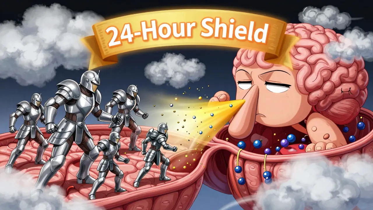 Inside-the-body battle between allergy-blocking molecules and brain-penetrating sedatives.