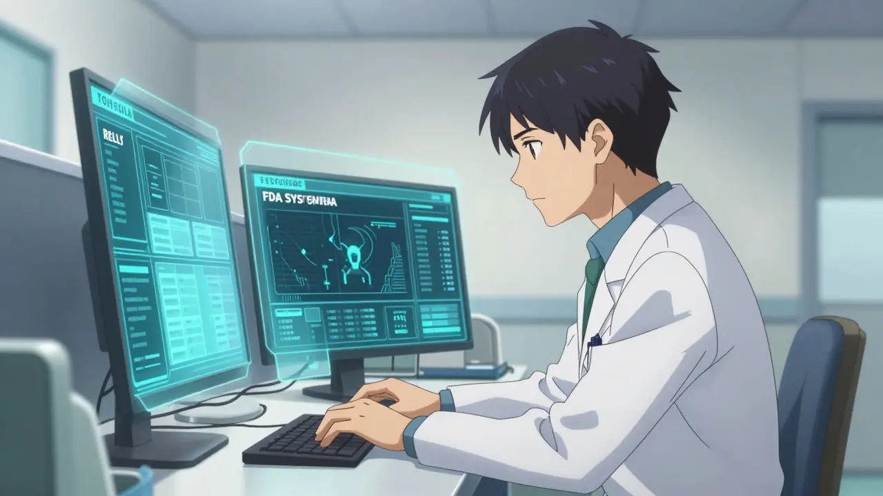 Doctor analyzing digital safety alert systems in a modern clinic